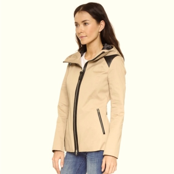 MACKAGE Sz S Kelsie Tan W/ Black Accents  Hooded Back Buckle Many Pockets Jacket - Picture 1 of 14